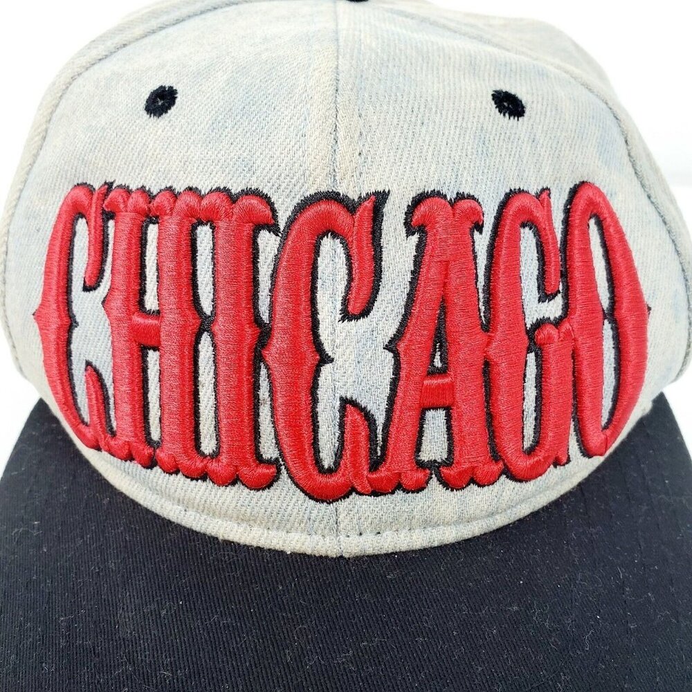 Chicago MU:KA Embroidered Distressed Acid Wash Snapback Cap Hat MUKA EUC